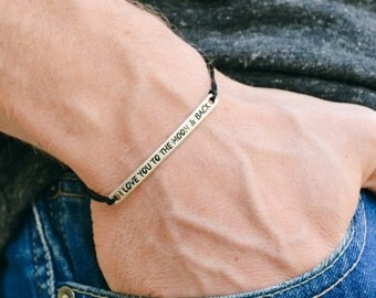 I love you to the moon and back bracelet for men, men's bracelet with a silver plaque, black cord bracelet, love jewelry, gift for boyfriend