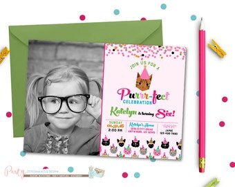 Kitty Birthday Invitation, Cat Birthday Invitation, Kitty Cat Birthday Invitation, Cat Birthday Party, Kitty Birthday Party, Kitten Birthday