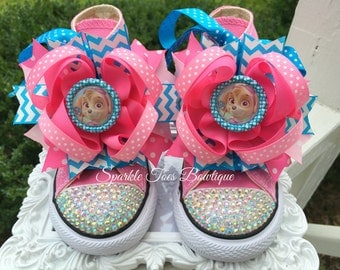 Sky Bow Shoes Paw Patrol Shoes Paw Patrol Birthday - Sky Party - Sky Costume Crystals - Sparkle Toes - Pink Converse Infant/Toddler/Youth