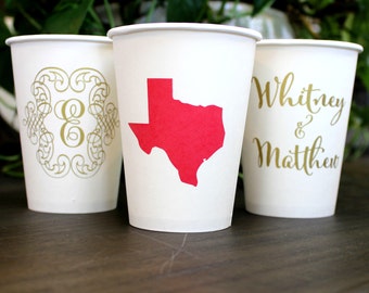 Personalized Paper Coffee Cups, Customizable Paper Cups, State Pride Cups, Wedding Cups, Engagement Party, Coffee Bar, Hot Chocolate Bar