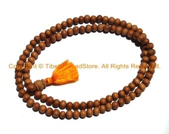 6mm Natural Sandalwood Mala Prayer Beads -108 Beads - Ethnic Nepal Tibetan Mala Beads - Mala Supplies - PB149