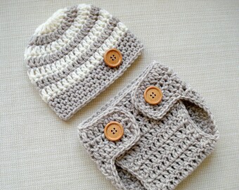 Baby boy photo prop Newborn boy photo outfit Crochet newborn hat and diaper cover set Newborn crochet outfit Baby boy diaper cover & beanie
