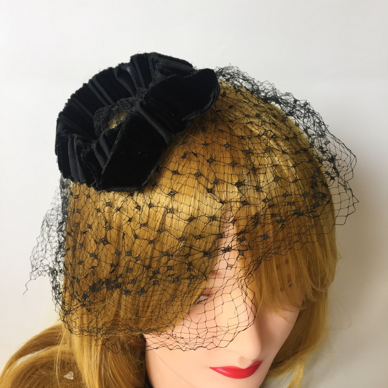 Vintage Black Veil Hat With Mesh Pillbox Black Funeral