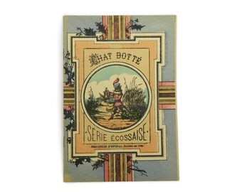 Antique French Children's Story Book. Folktale in French with Pellerin Epinal print Illustrations. Serie Ecossaise Le Chat botte.