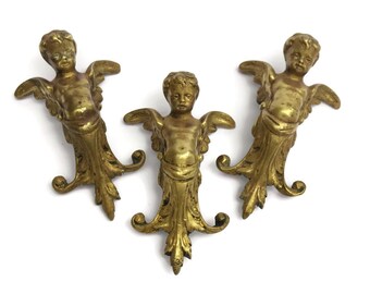 Antique French Cherub Figures. Antique Bronze Angels. French Christmas Decor.