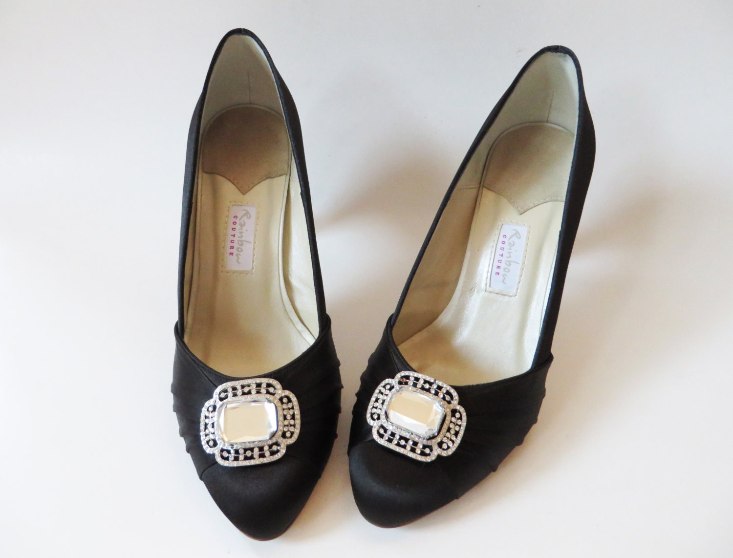 Black Satin Shoes With Rhinestone Black Women Shoes Black