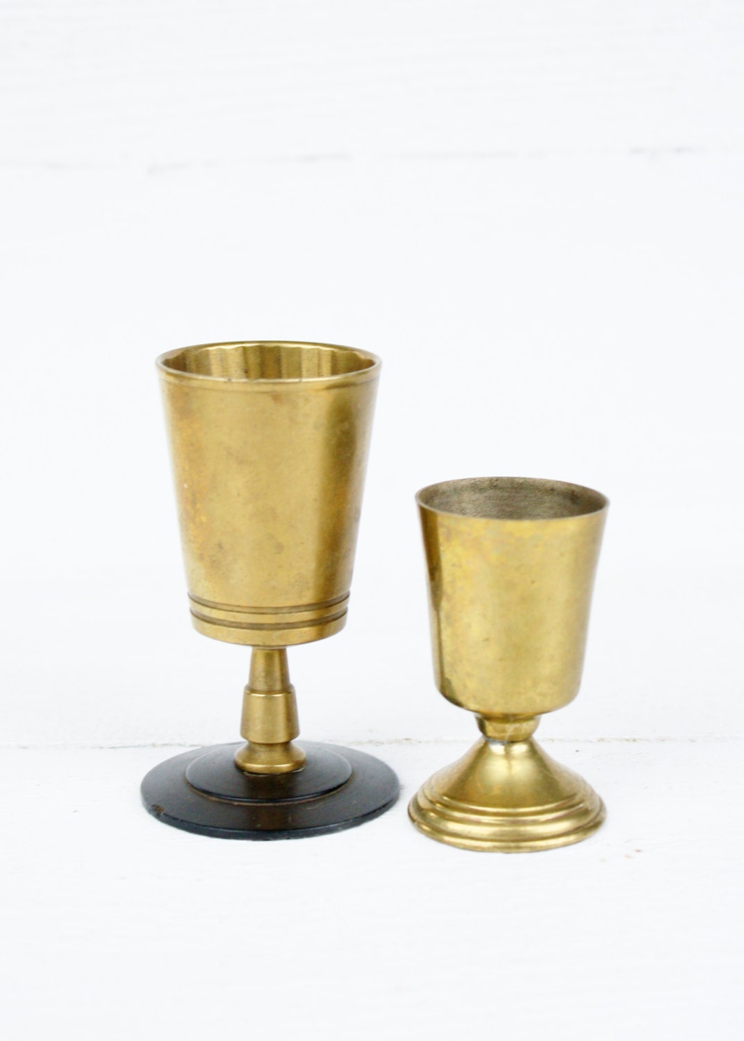 Vintage Pair Brass Shot Glasses
