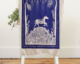 Horse Tea Towel, Wall Art, Horses, Tea Towels, Art Prints, Screen Print, Housewarming Gift, Gift for Horse Lover, Dish Cloth, Cobalt Blue