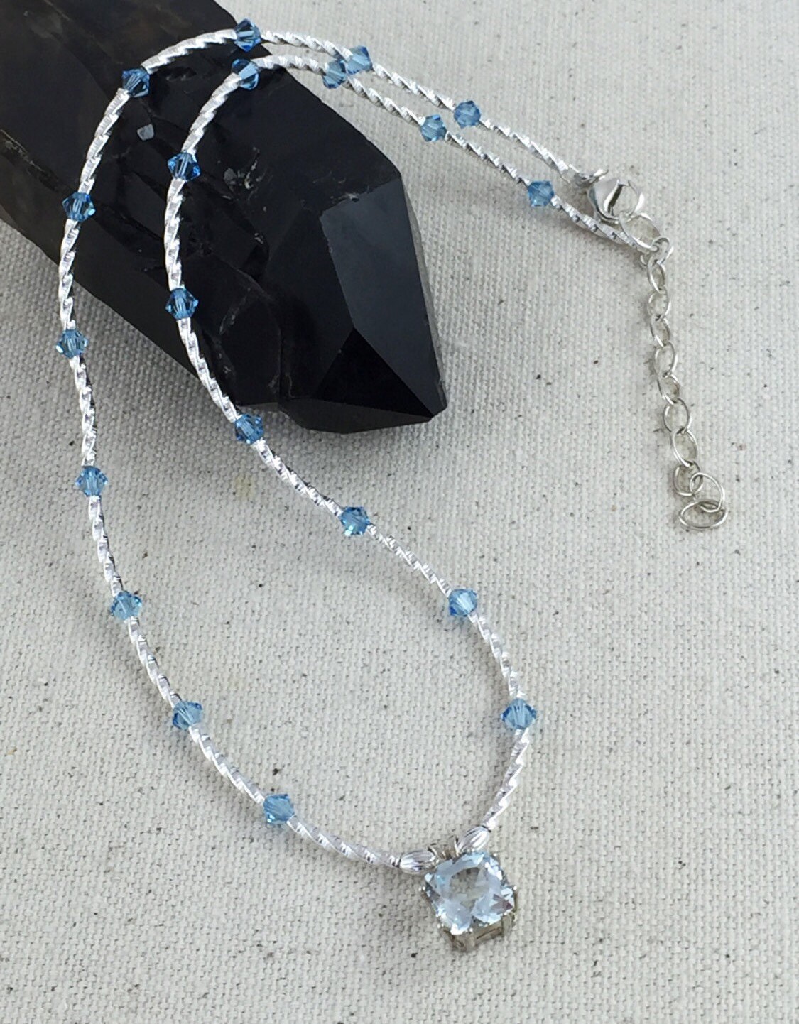 Faceted Pale Sky Blue Topaz Pendant Necklace with Sky Blue