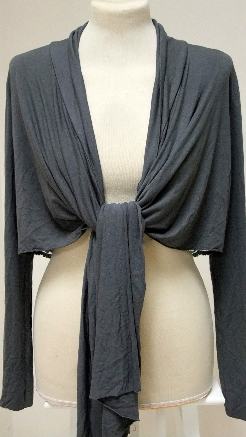 Batwing Shrug Gray Charcoal Tie Front Shrug Long Sleeve