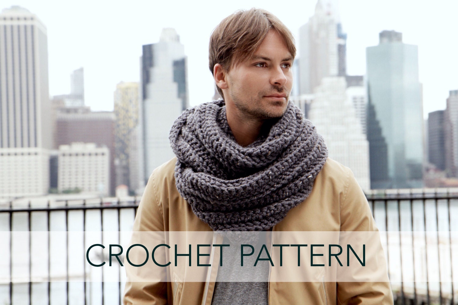 Crochet Pattern // Mens Herringbone Cowl Infinity Scarf Loop Unisex