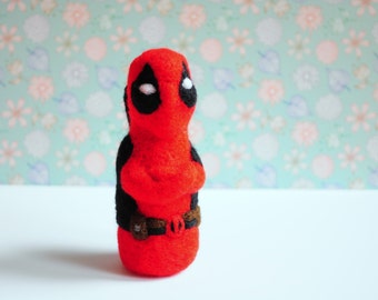 Needle feltd Deadpool Doll - Wool, Custom Art Doll, Deadpool costume, deadpool plush, deadpool mask, Marvel, Superhero, Stuffed doll, Comics