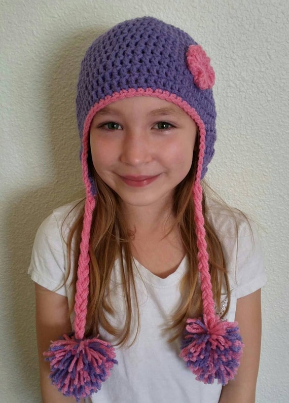 Crochet Hat with ear flaps Crochet hat with pom poms Crochet
