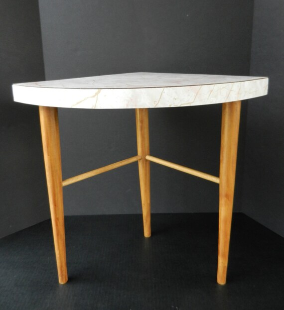 Mid Century Formica Tripod Corner Table Plant Stand Pink and
