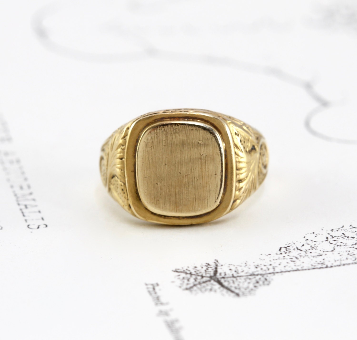 Vintage 14k Yellow Gold Signet Initial Monogram Ring