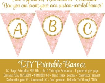 Blush Pink Gold Glitter Happy 1st Birthday 60th Printable