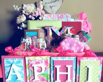 Alpha phi Letters,Sorority Letters,Lily Pulitzer Inspired Letters, Wooden Letters, Nursery Letters, Pink and Aqua Wall Letters, Wood Letters