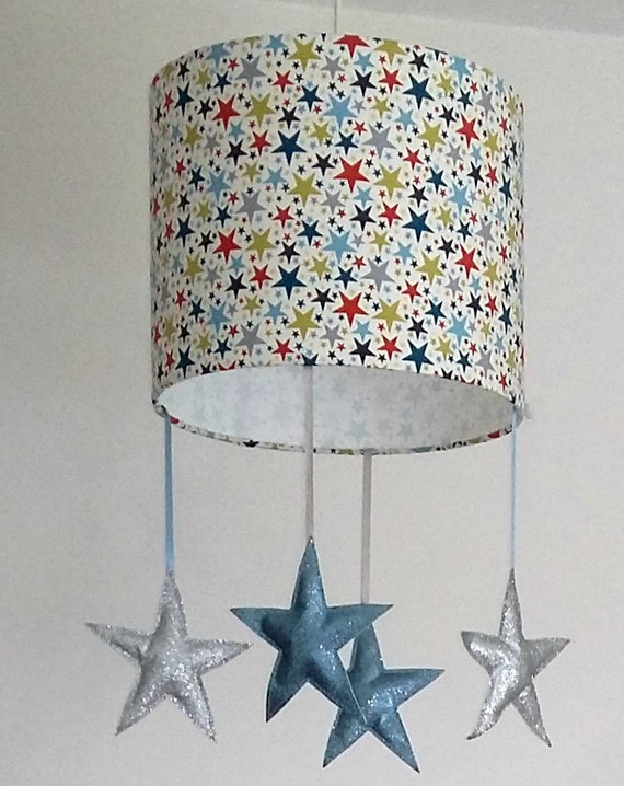 Items similar to Star Lamp, Blue Star Nursery Decor, Glitter Fabric Lampshade, Stars Lampshade