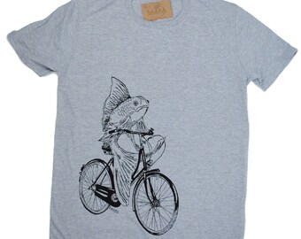 Mens T Shirt - Fish on a Bike Tee - Animal T Shirt - Nautical T Shirts - Funny T-shirt - Mens Fish Tee Shirt - Funny Tees S M L XL 2XL