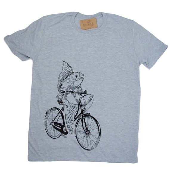Mens T Shirt Fish on a Bike Tee Animal T Shirt Nautical