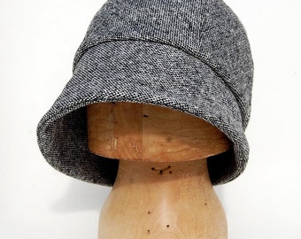 Womens handmade winter hat|tweed hat|wool fashion hat| French hat|designer hat| ZUTmanon art deco style cloche hat in designer fabric