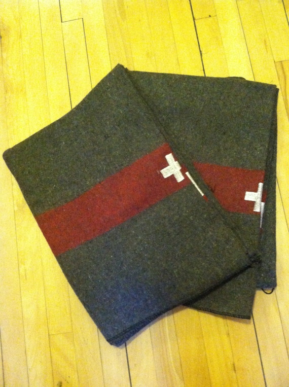 SWISS ARMY BLANKET Wool Blanket Stitch Embroidered Cross