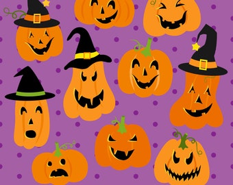 AUTUMN SALE! Jack O Lantern Clipart, Pumpkin Clipart, Halloween Clipart, Printable, Commercial Use