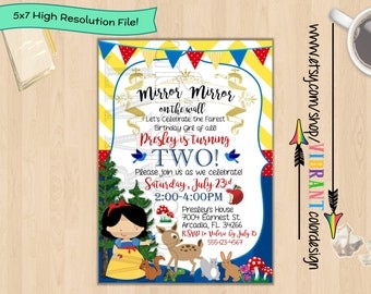 Snow White Invitation, Disney Princess Birthday Invites, Snow White Birthday Party Theme, Little Girl Birthday Party, Cute Invites