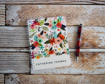 Personalized Notebook Custom Journal Spiral Notebooks Small Note Books Flowers Personalized Gifts Bridesmaid Gifts Stocking Stuffer NB1001