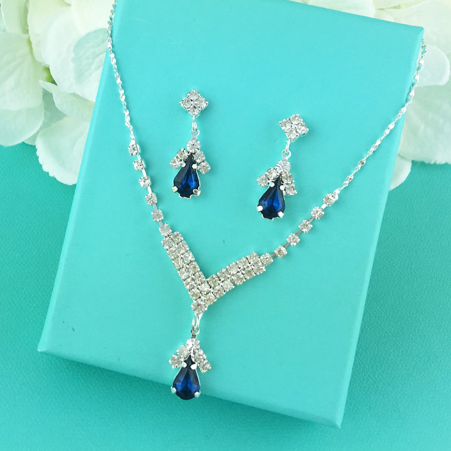 Sapphire Jewelry Set Blue Crystal Necklace Set bridal