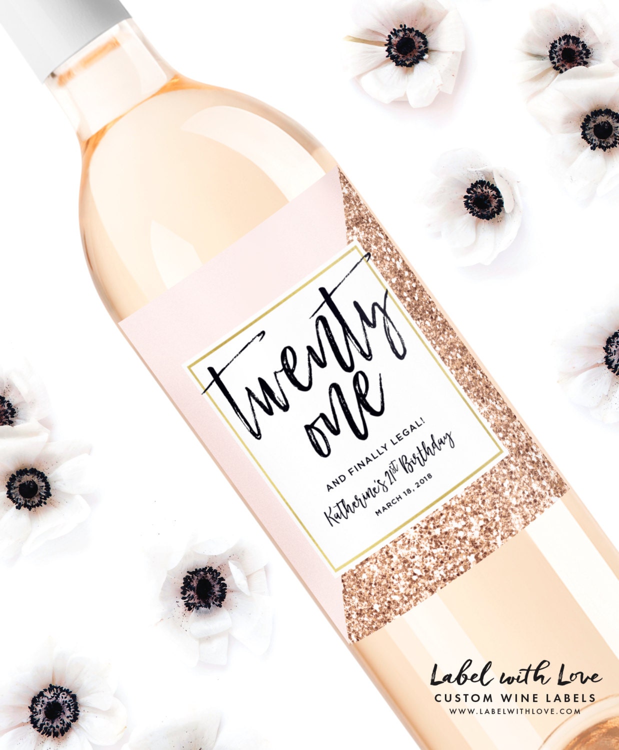 21st birthday wine label personalized birthday label