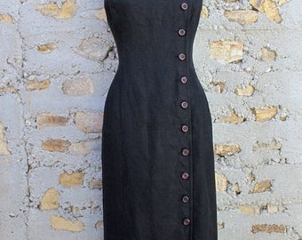 Linen Maxi Dress in Black by Maggy London - Size 8