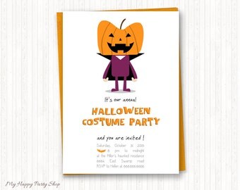 Halloween Invitation - PRINTABLE, Adult Halloween party invitation, Kids Halloween costume party invitation - 5"x7", Pumpkin Invitation