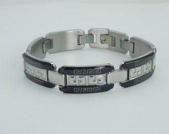 Mens stainless steel bracelet in Greek design| 11mm width 85%OFF Mens stainless steel bracelet in Greek design| 11mm width 85%OFF