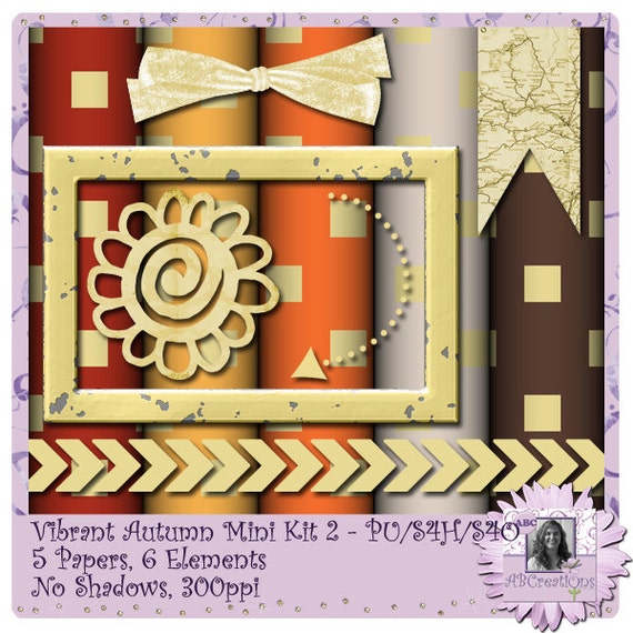 Vibrant Autumn 2 - a digital scrapbooking kit with 5 papers and 6 embellishments