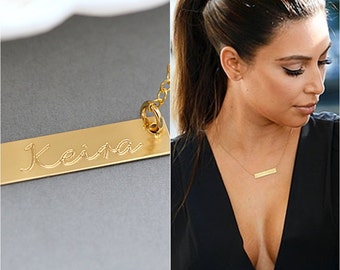 Customized Name Bar Necklace / Personalized Name Plate Necklace / Gold, Silver, RoseGold Bar Necklace / Gold Name Bar Necklace