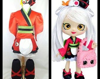 Sara Sushi Costume Jacket Shirt Apron Boots Headband