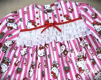 Toddler Christmas pajamas , kids christmas pajamas , girls holiday pajamas , pink flannel pajamas , kitty pajamas , ready to ship size 4