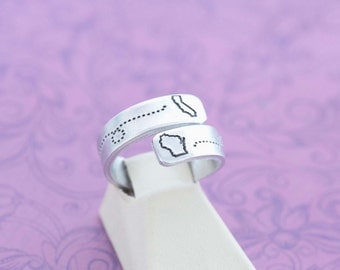 Long Distance Friendship - Long Distance Relationship - Adjustable Wrap Ring - Hand Stamped Jewelry - Engraved Jewelry - Custom Engraving