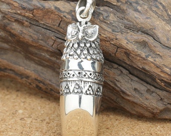 Sterling Silver Owl Whistle Pendant, 925 Silver Owl Whistle Pendant, Sterling Silver Bird Whistle Charm 12.9 grams - E580