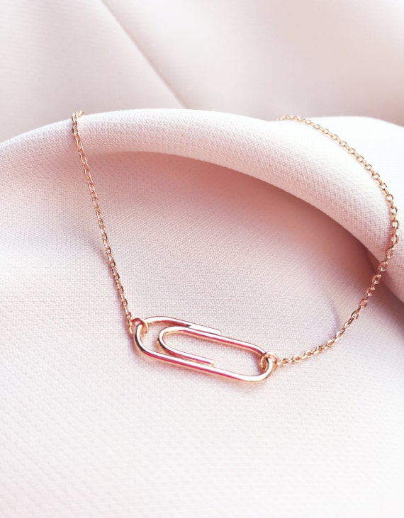 Paperclip Rose Gold Necklace Minimal Dainty Charm Necklace