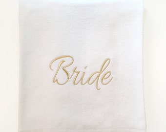 Bride Beach Towel Embroidered with Sparkly Gold or Silver. 35W"x60L" Velour 100% Cotton Custom Beach Towel. Bride towel.