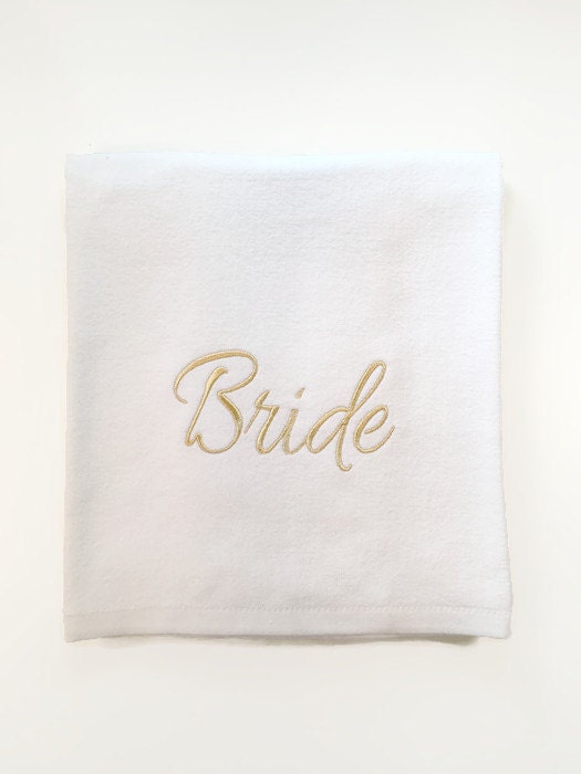 Bride Beach Towel Embroidered with Sparkly Gold or Silver.