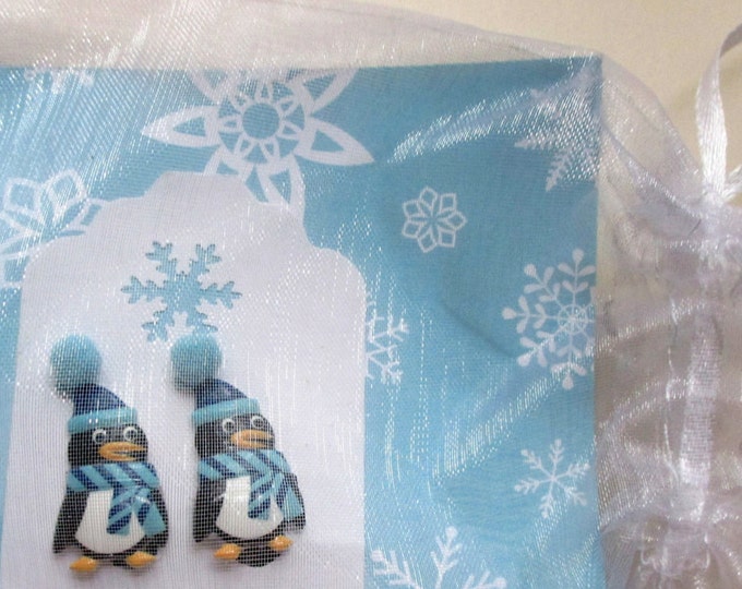Penguin earrings-penguin jewelry-kids clip on earrings-Childrens jewelry-Penguin Studs-Winter earrings-Christmas earrings-stocking suffers-