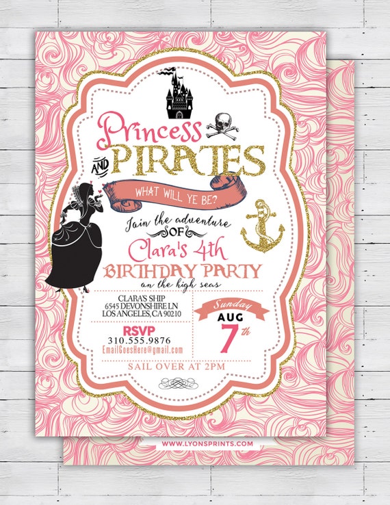 Pirate And Princess Party Invitations Personalised Pirate And