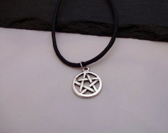 Pentagram Necklace, Pentagram Choker, Charm Necklace, Black Cord Necklace, Pentagram Choker Necklace, Charm Choker, Pentagram Gift