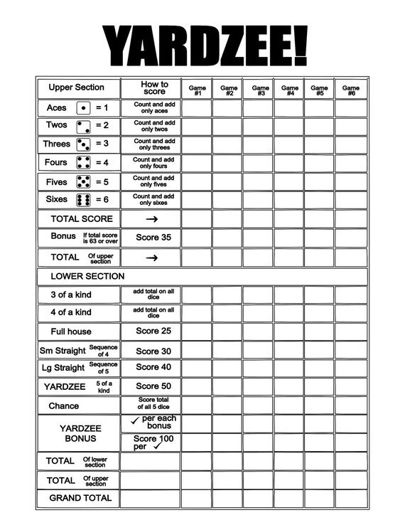 printable yardzee score file diy yardzee scorecard digital