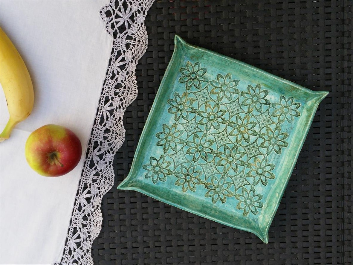 grüner Keramik Tablett grüne Servierplatte Appetizer