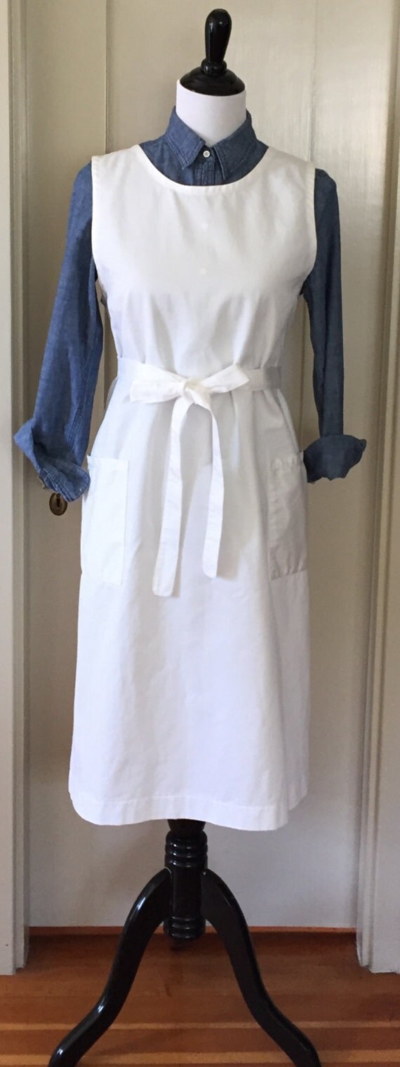 White Cotton Twill Back Wrap Apron Pinafore Smock Chef