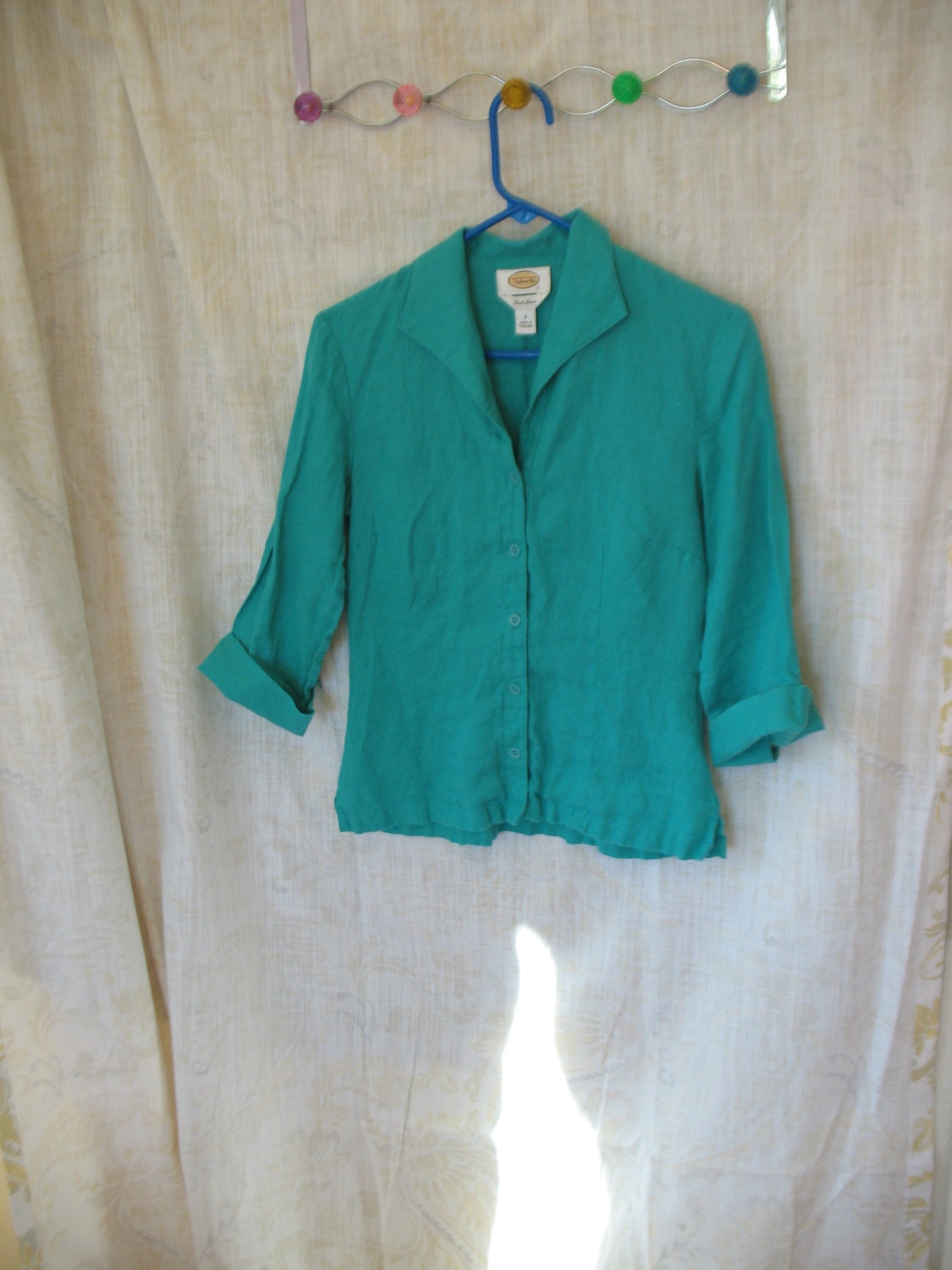 emerald green linen blouse